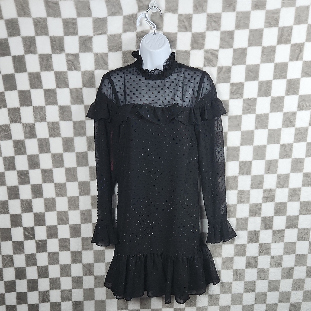 Betsey Johnson dress black long sleeve rainbow dot mock neck mini shift 2